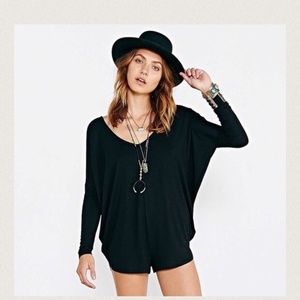 UO Ecote Batwing Jersey Knit Romper in Black